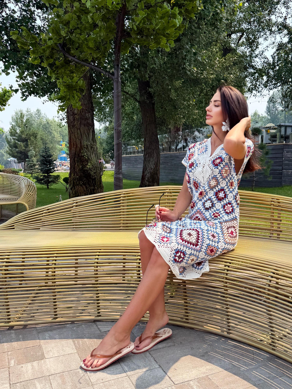 Crochet granny square dresses Crochet afghan dress Boho crochet dress Colorful dress Midi cotton dress Festival Clothing Vintage Style Dres