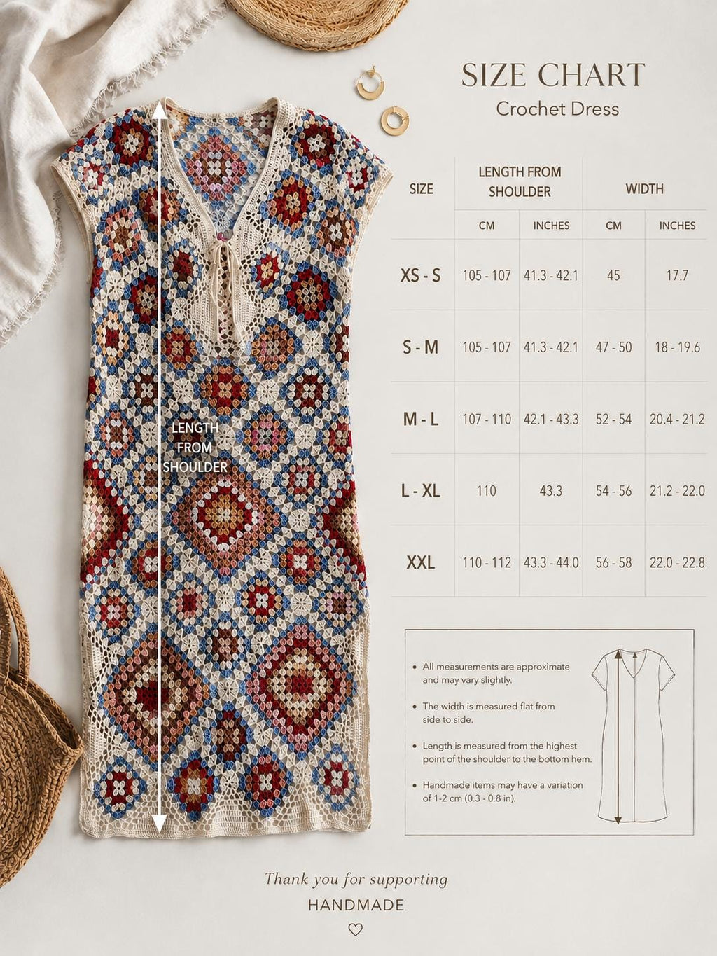 Crochet granny square dresses Crochet afghan dress Boho crochet dress Colorful dress Midi cotton dress Festival Clothing Vintage Style Dres