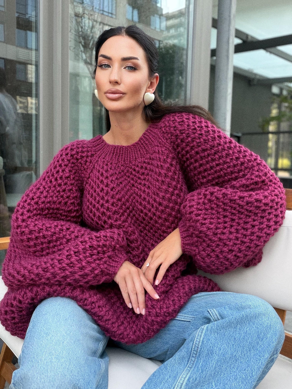 Chunky handknit large alpaca wool soft boyfriend sweater Cable knit pullover Loose fit pullover Luxury knit jumper Cozy winter jumper