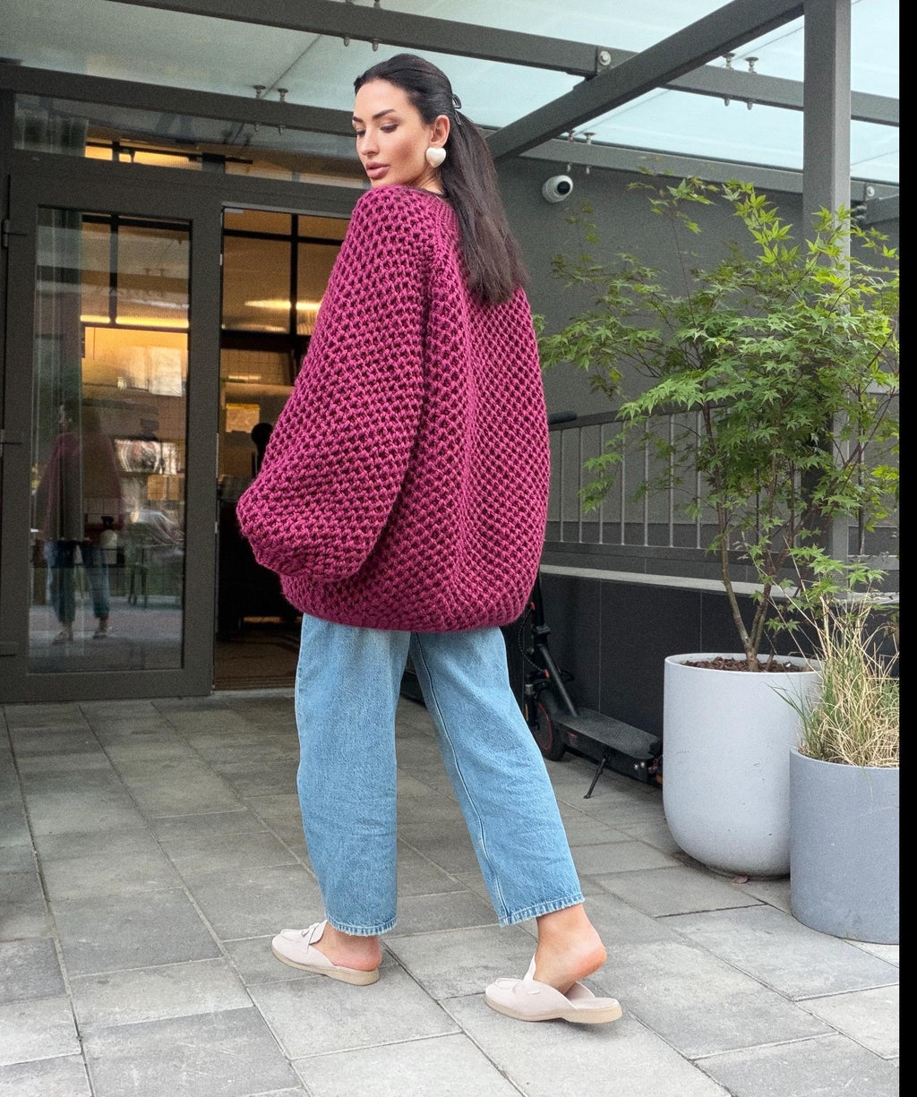 Chunky handknit large alpaca wool soft boyfriend sweater Cable knit pullover Loose fit pullover Luxury knit jumper Cozy winter jumper