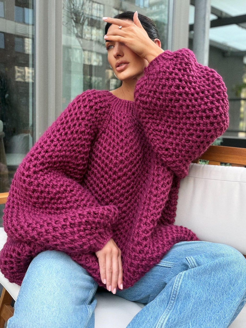 Chunky handknit large alpaca wool soft boyfriend sweater Cable knit pullover Loose fit pullover Luxury knit jumper Cozy winter jumper