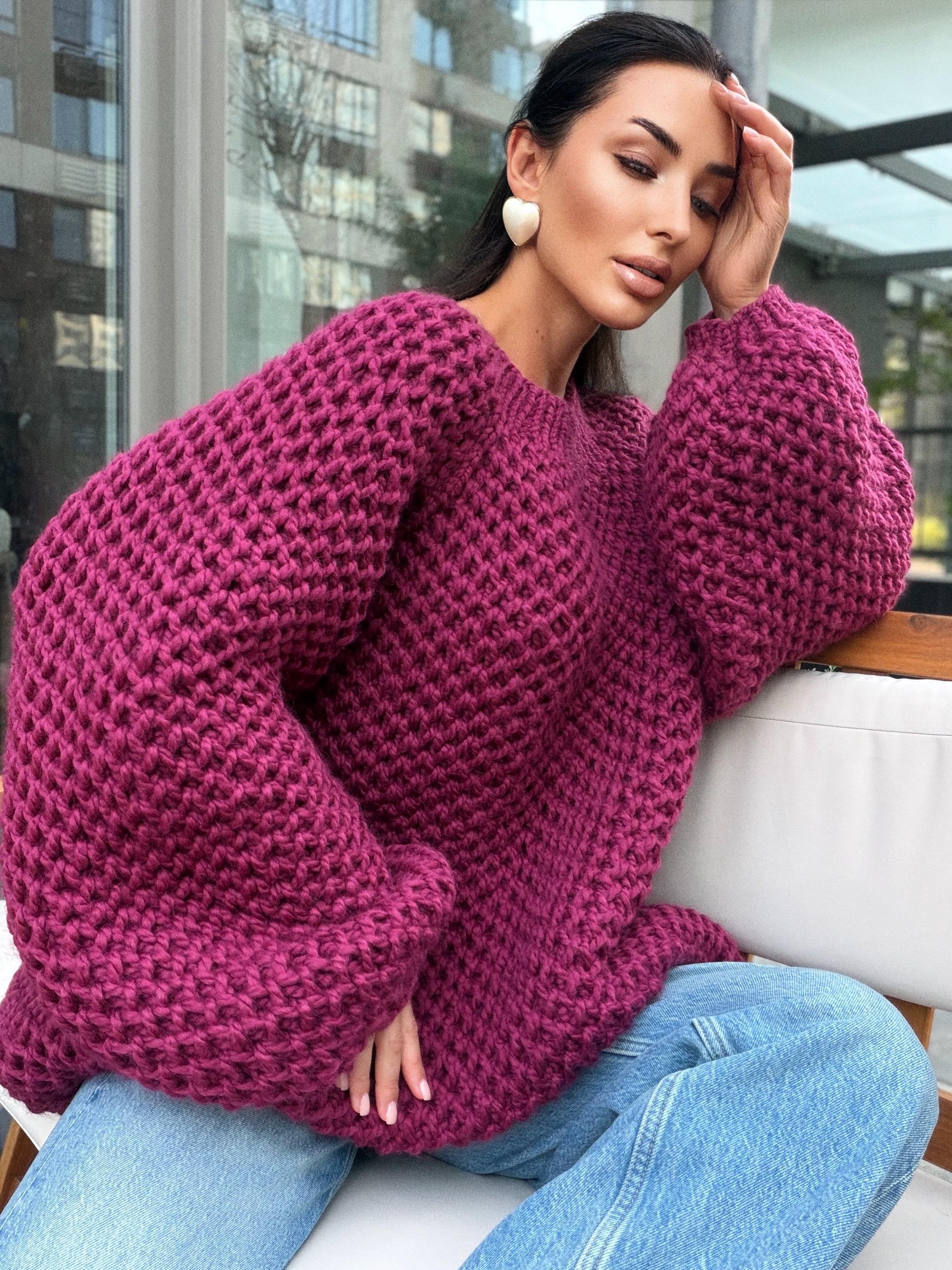 Chunky handknit large alpaca wool soft boyfriend sweater Cable knit pullover Loose fit pullover Luxury knit jumper Cozy winter jumper