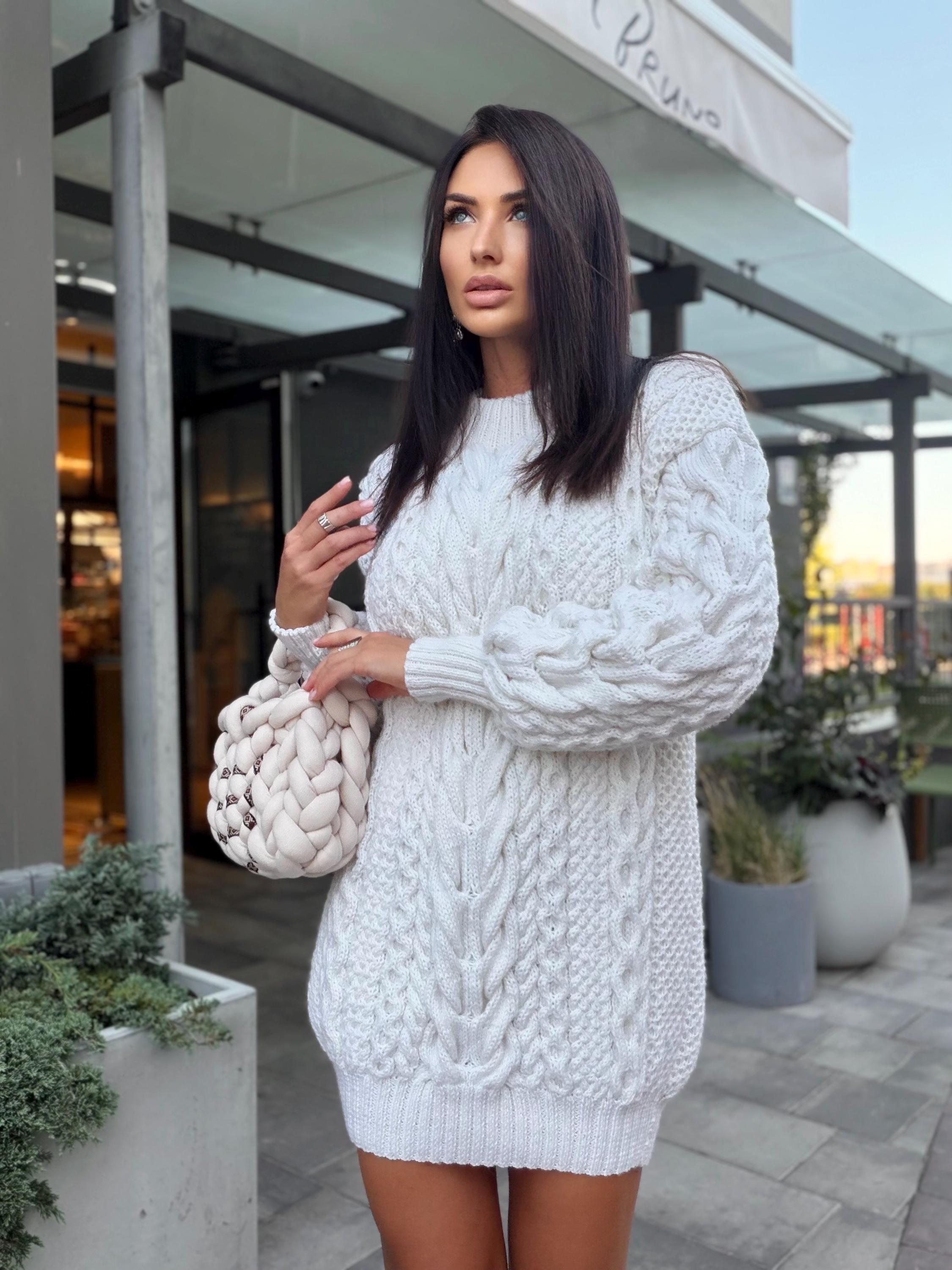 Aran oversized hand knit Sweater cable knit sweater dress Chunky knit pullover merino wool Blend hand knit Unisex White Fisherman Sweater