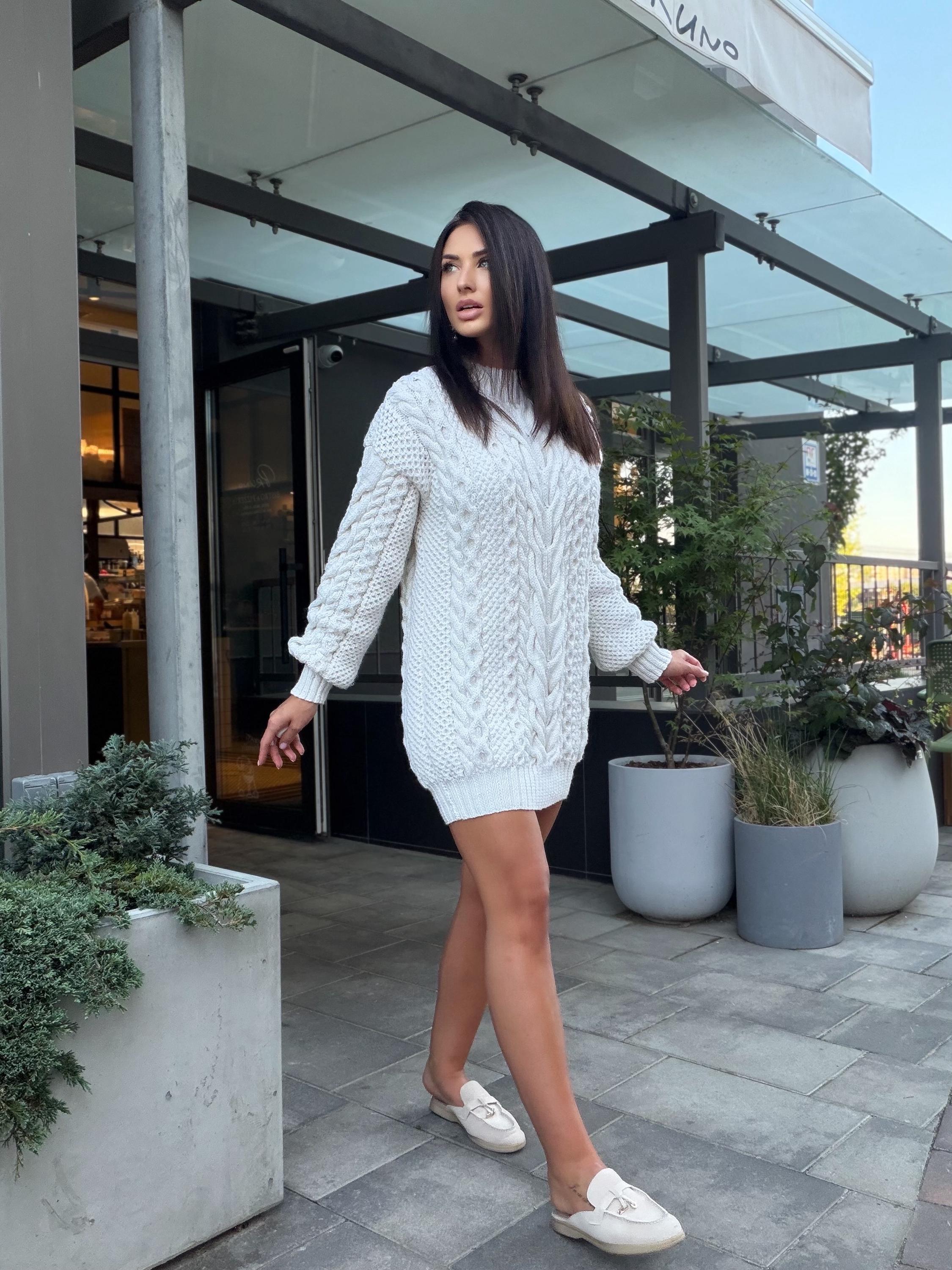 Aran oversized hand knit Sweater cable knit sweater dress Chunky knit pullover merino wool Blend hand knit Unisex White Fisherman Sweater