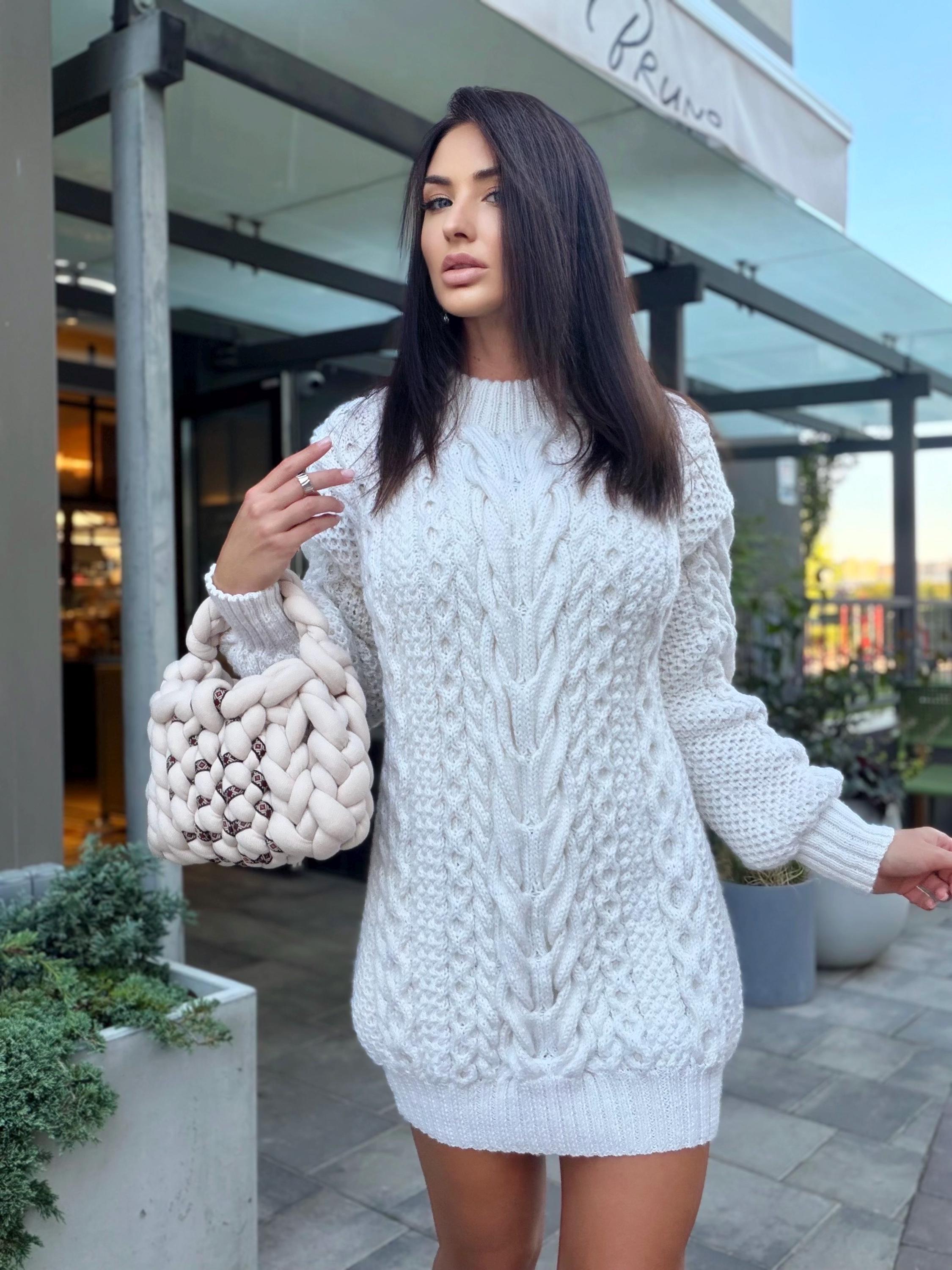 Aran oversized hand knit Sweater cable knit sweater dress Chunky knit pullover merino wool Blend hand knit Unisex White Fisherman Sweater