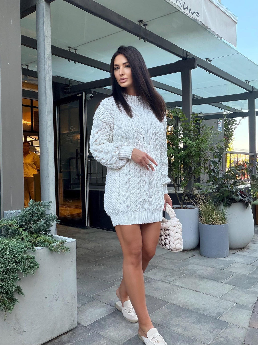 Aran oversized hand knit Sweater cable knit sweater dress Chunky knit pullover merino wool Blend hand knit Unisex White Fisherman Sweater