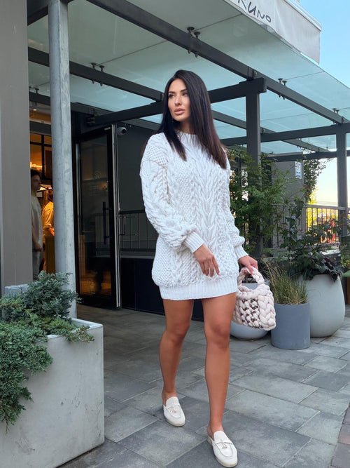 Aran oversized hand knit Sweater cable knit sweater dress Chunky knit pullover merino wool Blend hand knit Unisex White Fisherman Sweater