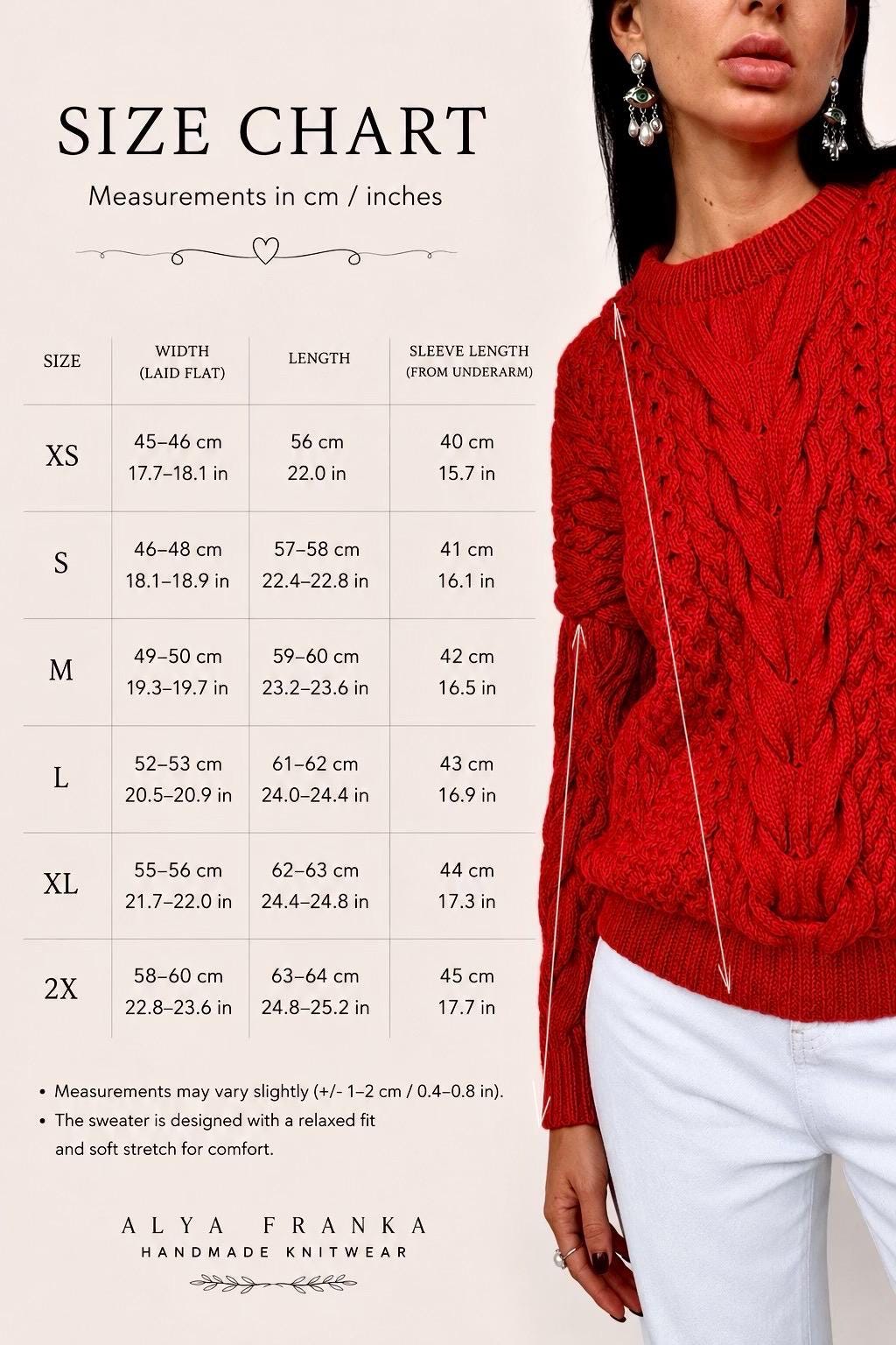 Chunky hand knit red wool Aran sweater women Knitted jumper 7/8 sleeve Cable knit Oversized pullover