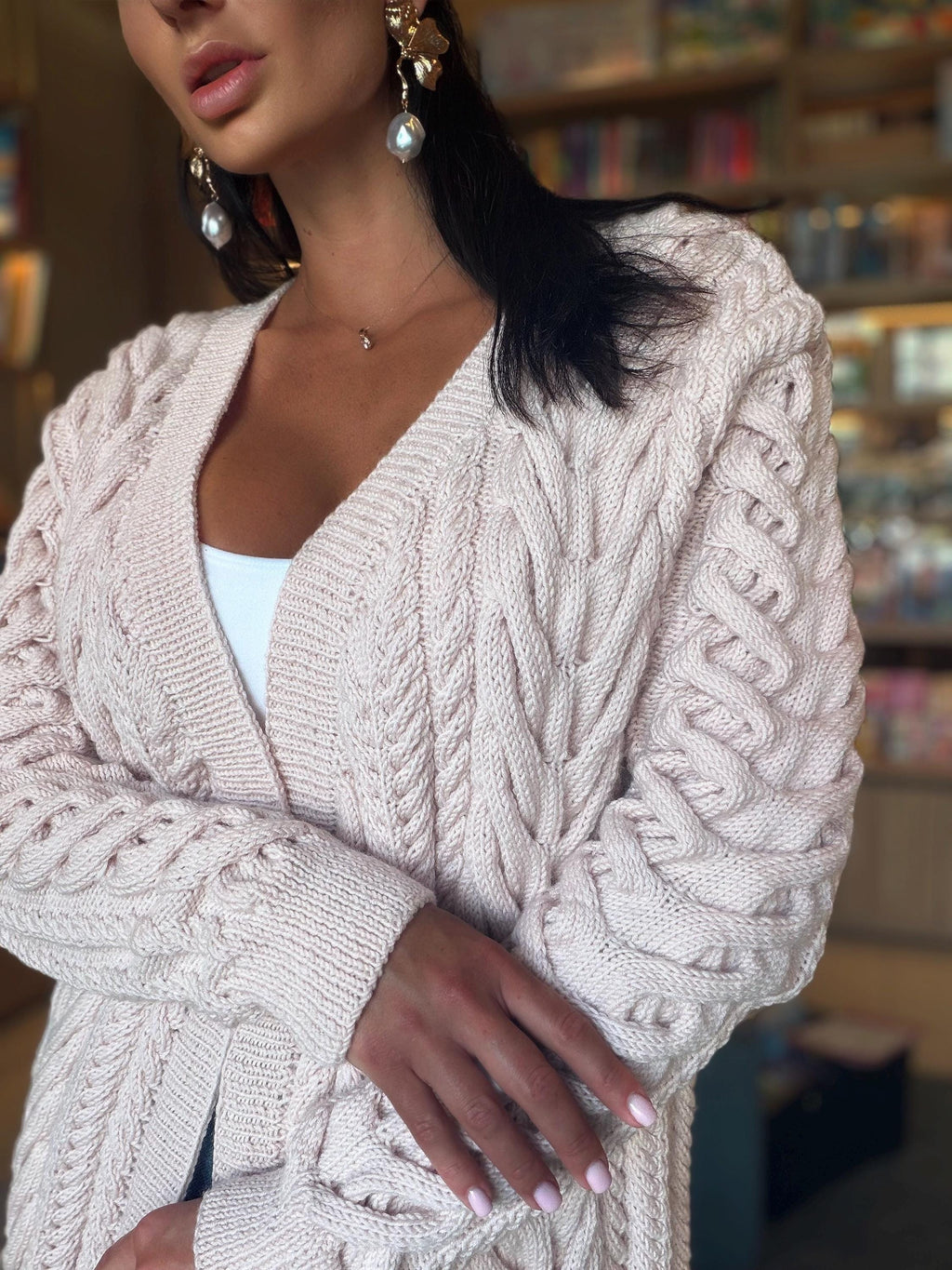 Aran wool powdery pastel cable hand knit сardigan women Chunky sweater cardigan Knitted jacket Cable knit cardigan