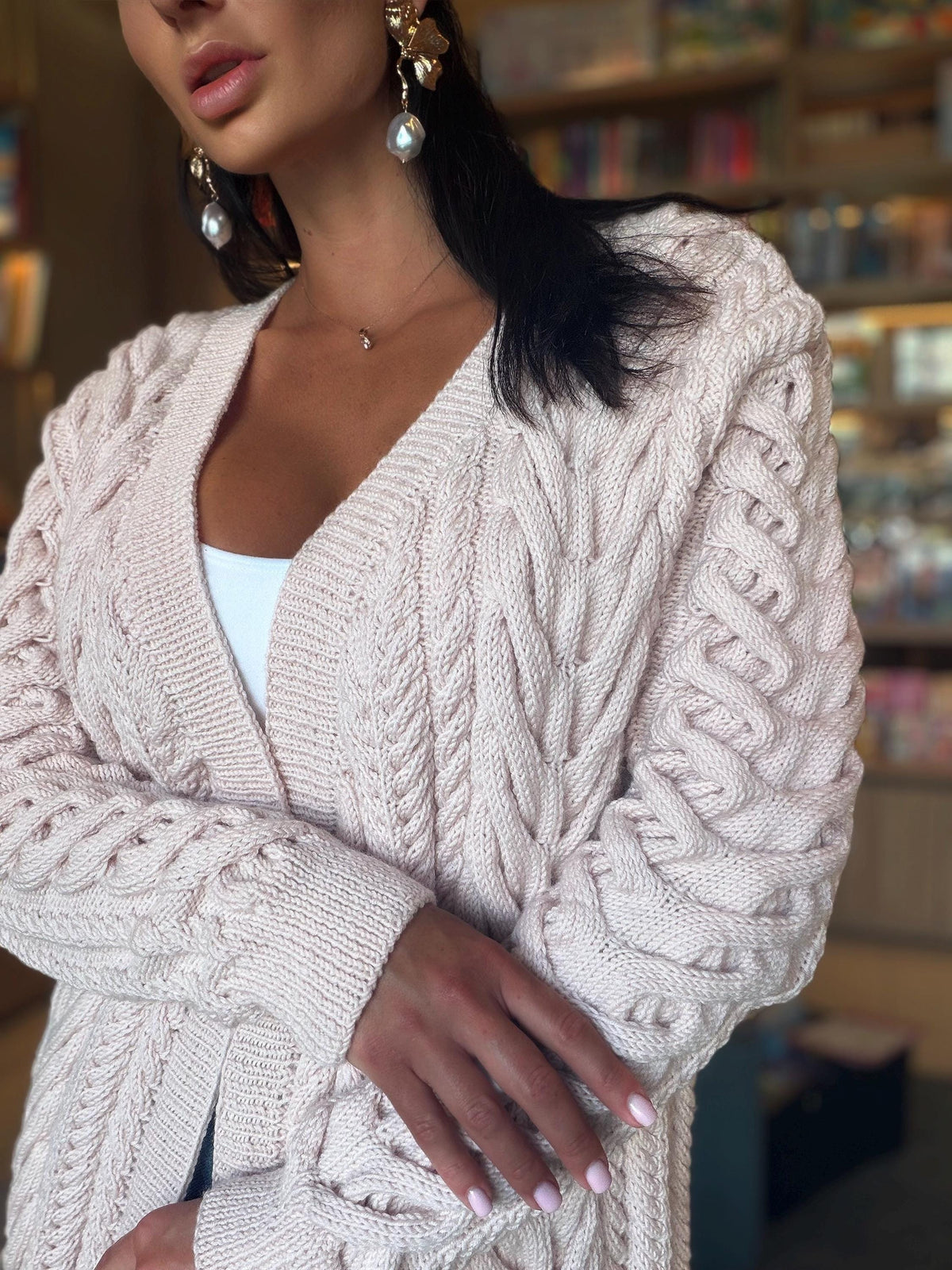 Aran wool powdery pastel cable hand knit сardigan women Chunky sweater cardigan Knitted jacket Cable knit cardigan