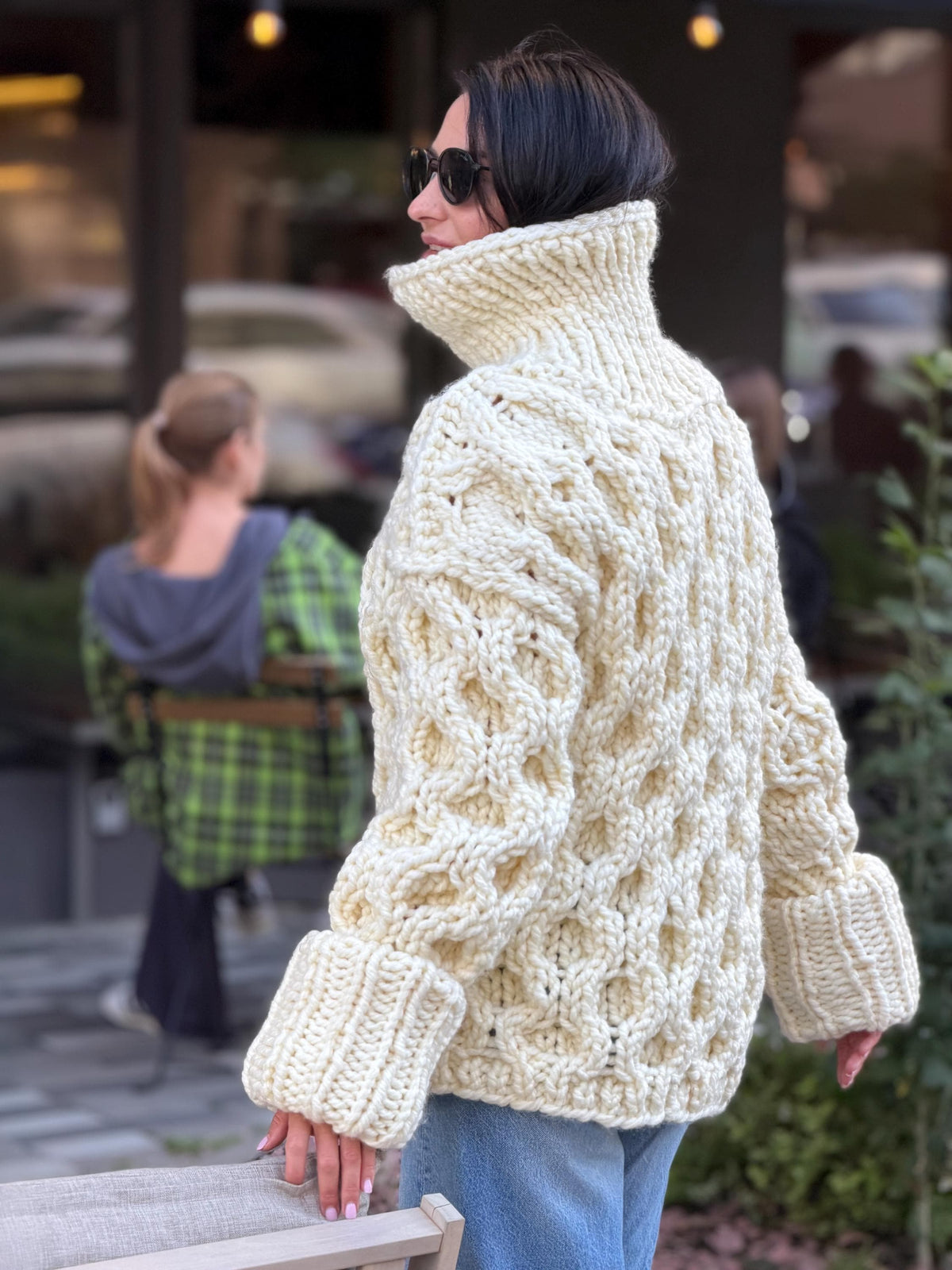 Large chunky hand knit alpaca sweater turtleneck Oversized wool pastel pullover Cozy winter warm cable knitted jumper Fall fashion clothing