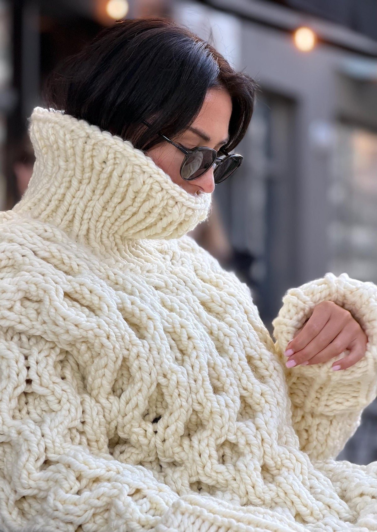 Large chunky hand knit alpaca sweater turtleneck Oversized wool pastel pullover Cozy winter warm cable knitted jumper Fall fashion clothing