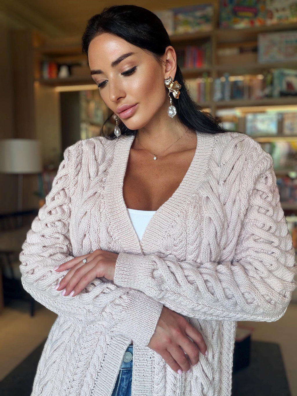 Aran wool powdery pastel cable hand knit сardigan women Chunky sweater cardigan Knitted jacket Cable knit cardigan