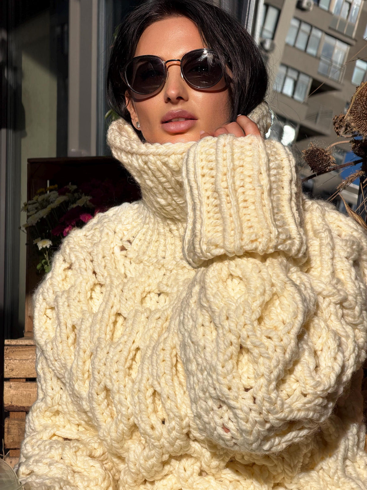Large chunky hand knit alpaca sweater turtleneck Oversized wool pastel pullover Cozy winter warm cable knitted jumper Fall fashion clothing