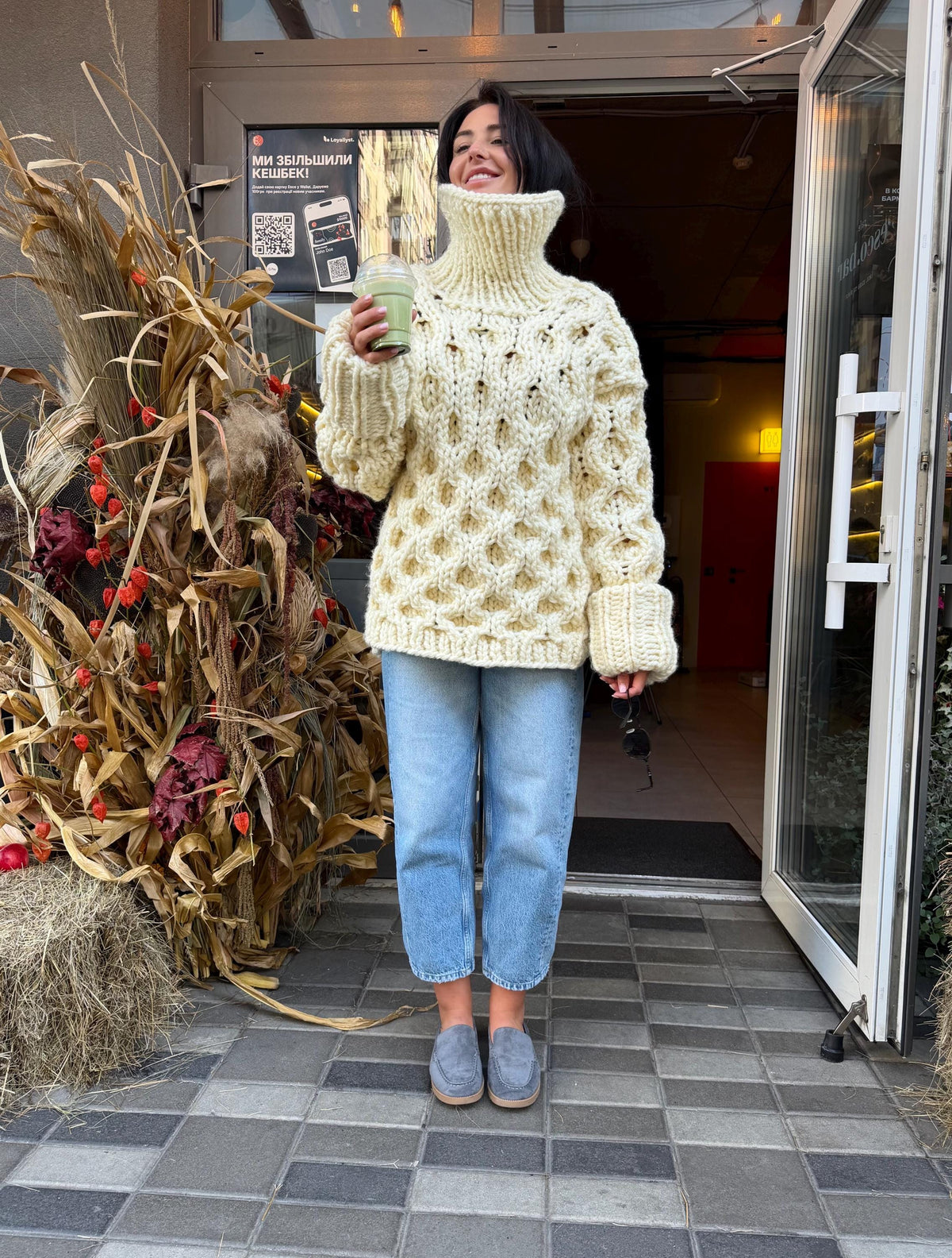 Large chunky hand knit alpaca sweater turtleneck Oversized wool pastel pullover Cozy winter warm cable knitted jumper Fall fashion clothing