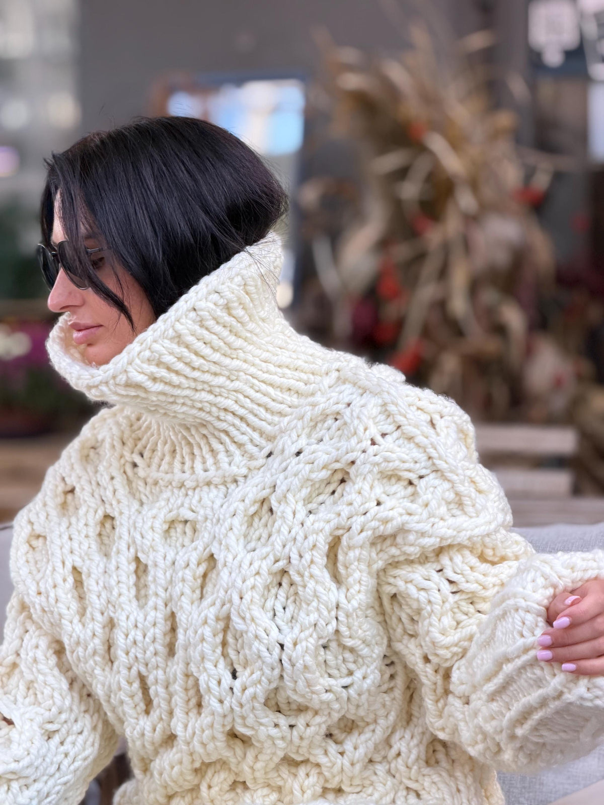 Large chunky hand knit alpaca sweater turtleneck Oversized wool pastel pullover Cozy winter warm cable knitted jumper Fall fashion clothing