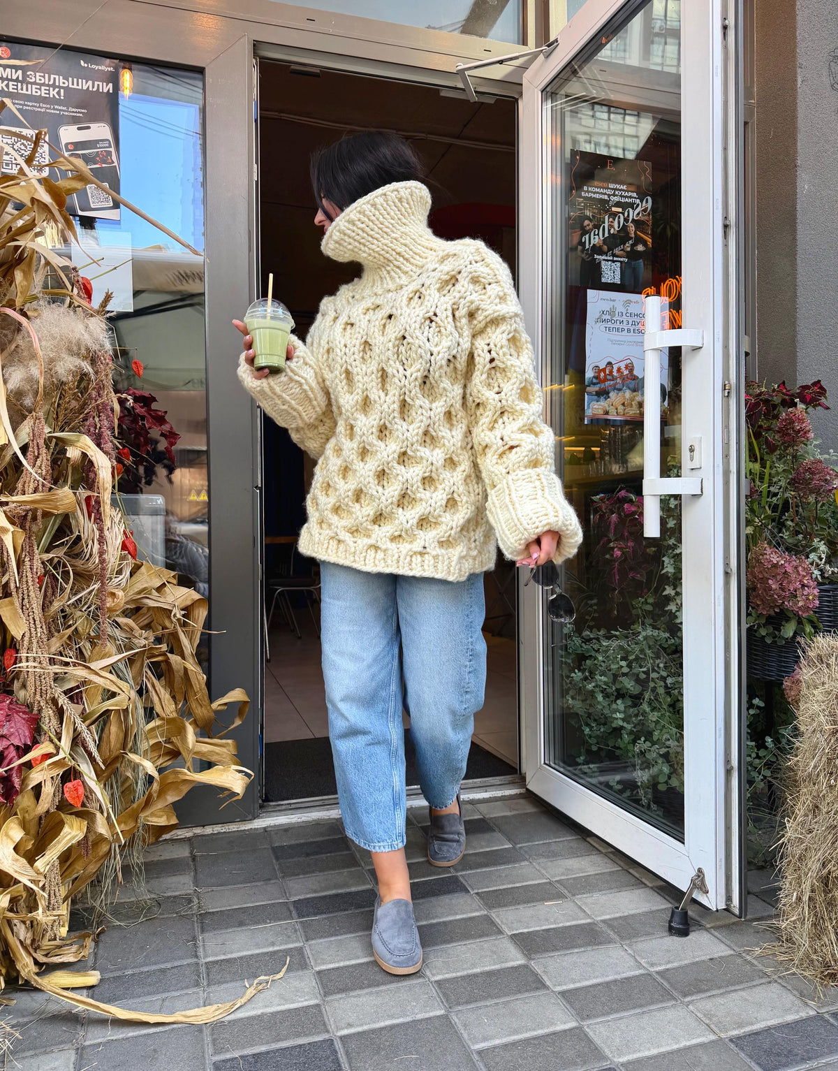 Large chunky hand knit alpaca sweater turtleneck Oversized wool pastel pullover Cozy winter warm cable knitted jumper Fall fashion clothing