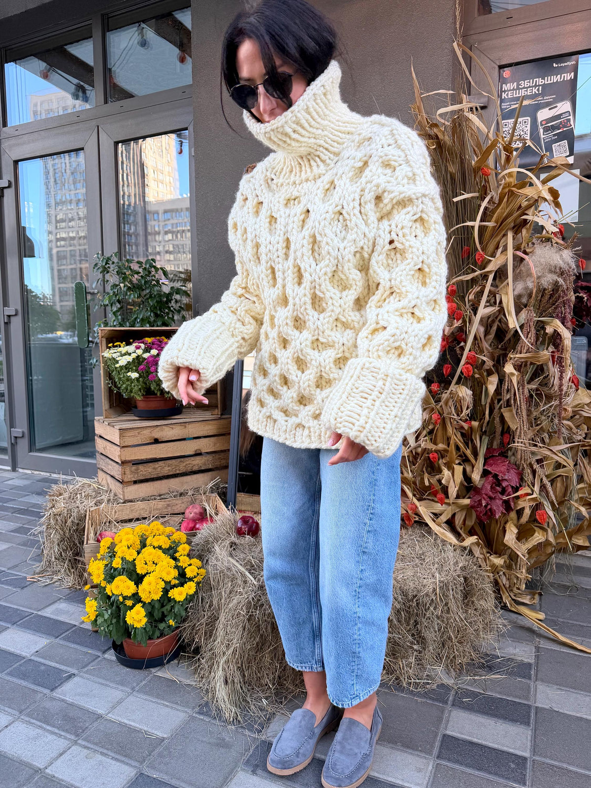 Large chunky hand knit alpaca sweater turtleneck Oversized wool pastel pullover Cozy winter warm cable knitted jumper Fall fashion clothing