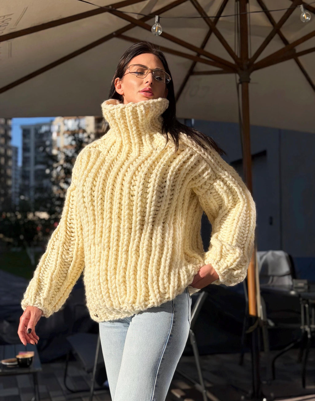 Extra Chunky hand knit alpaca oversized sweater turtleneck Oversized wool pastel pullover Cozy winter cable knitted jumper Fall pullover