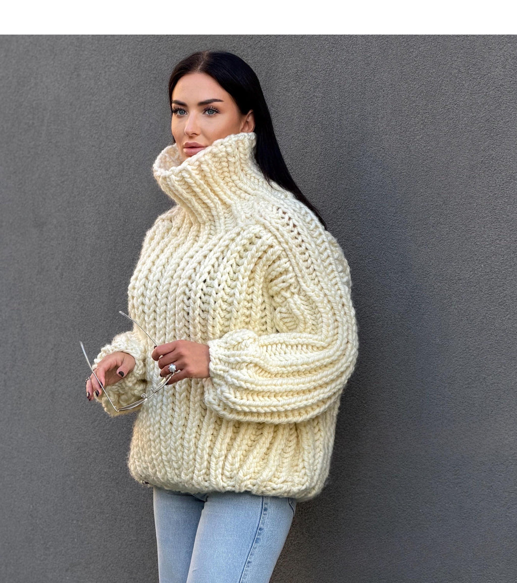 Extra Chunky hand knit alpaca oversized sweater turtleneck Oversized wool pastel pullover Cozy winter cable knitted jumper Fall pullover