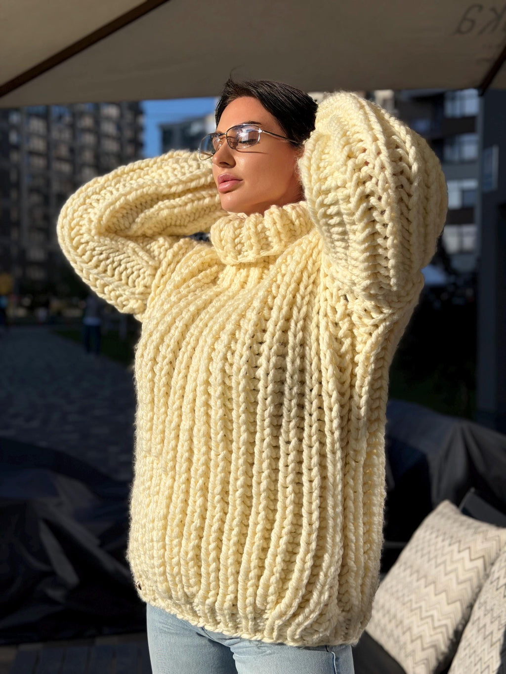 Extra Chunky hand knit alpaca oversized sweater turtleneck Oversized wool pastel pullover Cozy winter cable knitted jumper Fall pullover