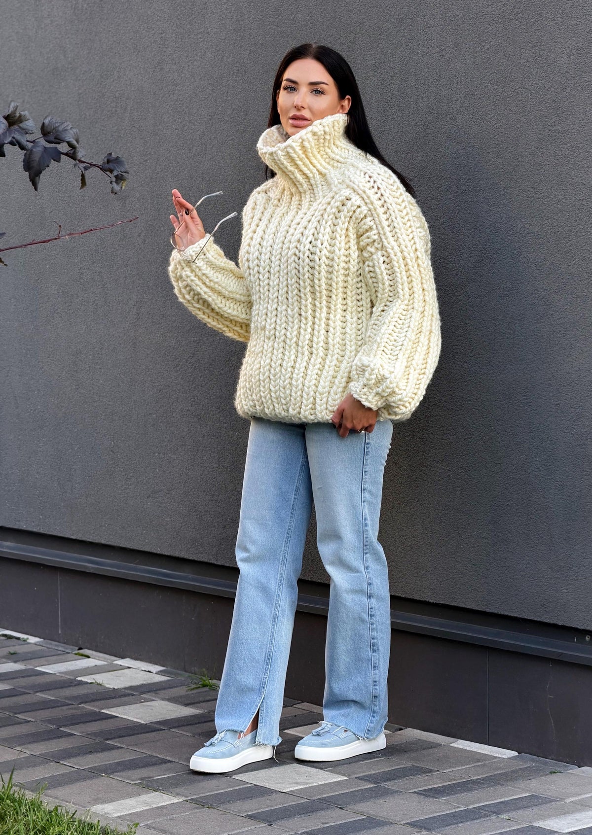 Extra Chunky hand knit alpaca oversized sweater turtleneck Oversized wool pastel pullover Cozy winter cable knitted jumper Fall pullover