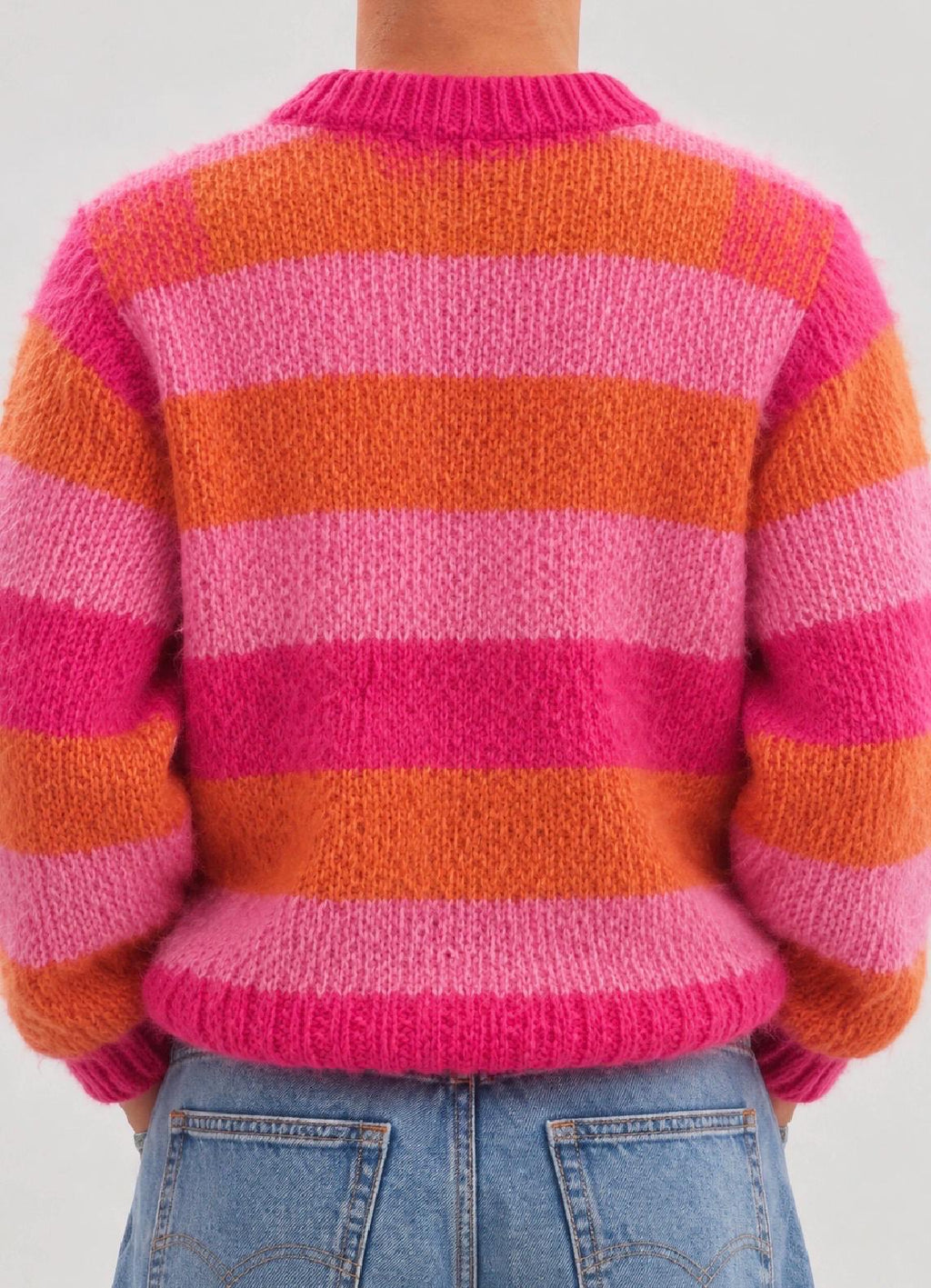 Hand knit oversized knit soft merino wool Striped large pink Street style sweater Handmade Jumper Cozy Knitwear