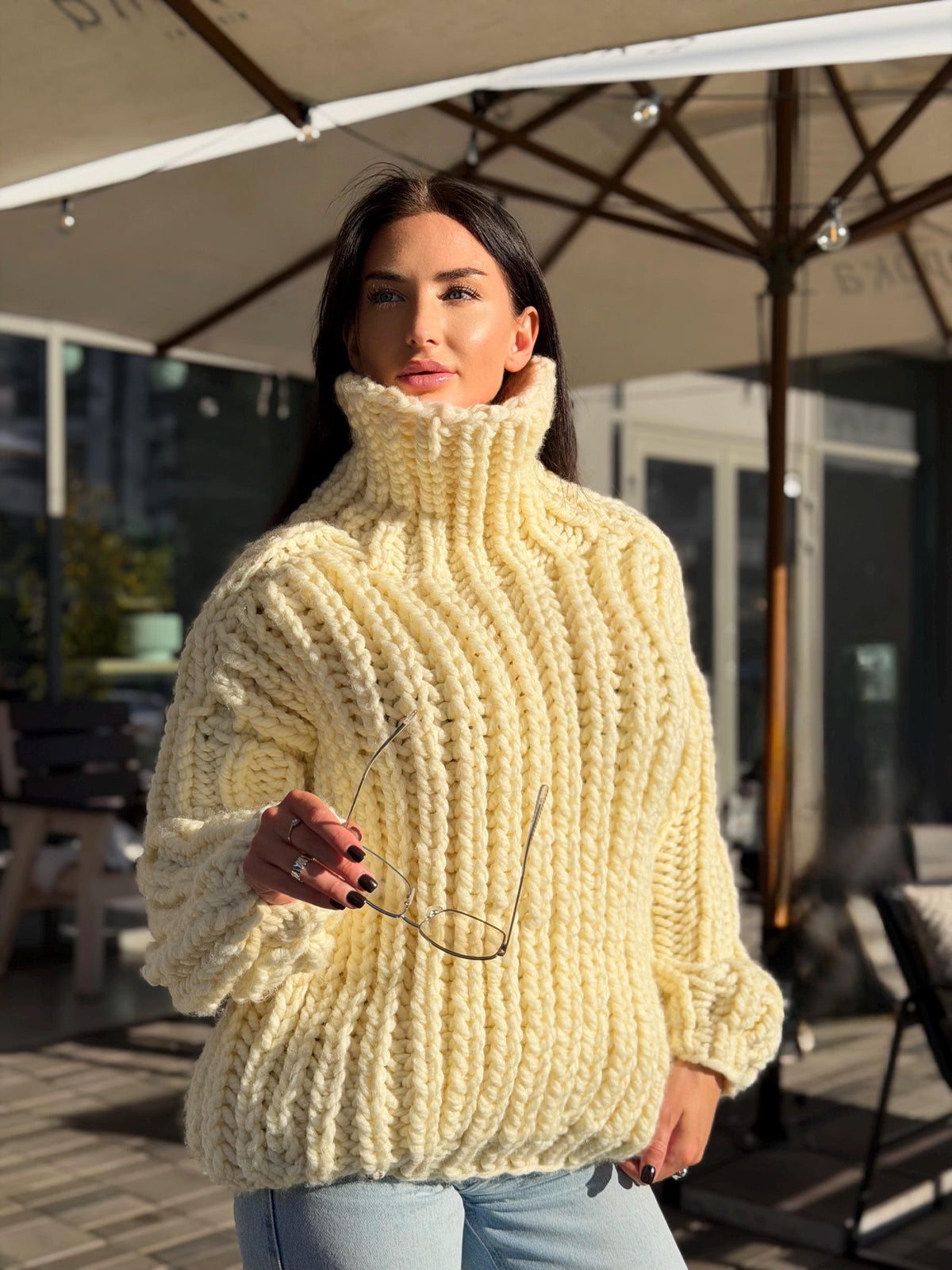 Extra Chunky hand knit alpaca oversized sweater turtleneck Oversized wool pastel pullover Cozy winter cable knitted jumper Fall pullover