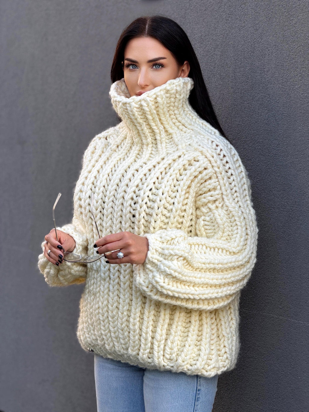Extra Chunky hand knit alpaca oversized sweater turtleneck Oversized wool pastel pullover Cozy winter cable knitted jumper Fall pullover