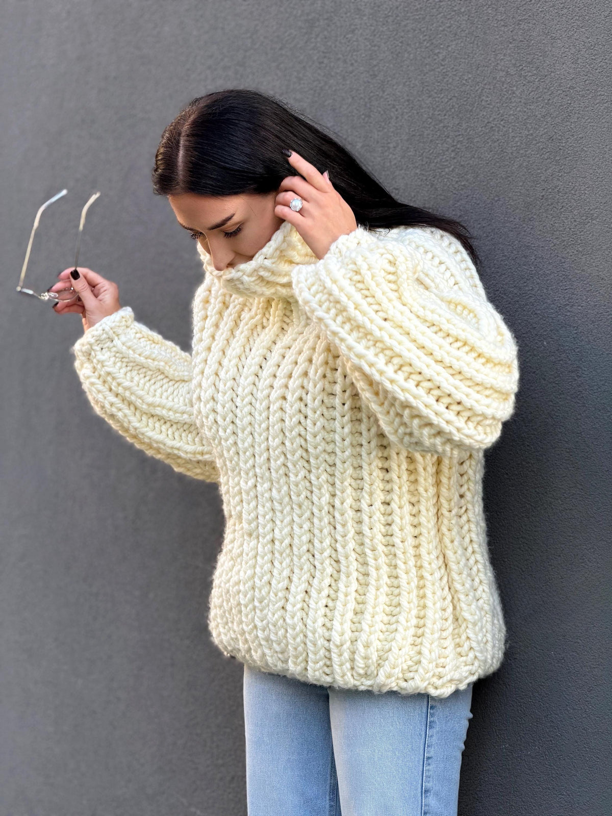 Extra Chunky hand knit alpaca oversized sweater turtleneck Oversized wool pastel pullover Cozy winter cable knitted jumper Fall pullover
