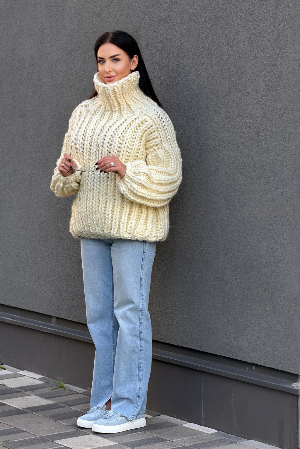 Extra Chunky hand knit alpaca oversized sweater turtleneck Oversized wool pastel pullover Cozy winter cable knitted jumper Fall pullover