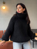 Mohair cable knit black hand knit sweater large turtleneck Gender-Neutral Adult Pullover Fluffy chunky high collar oversized big sweater