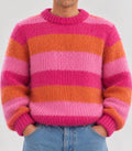 Hand knit oversized knit soft merino wool Striped large pink Street style sweater Handmade Jumper Cozy Knitwear