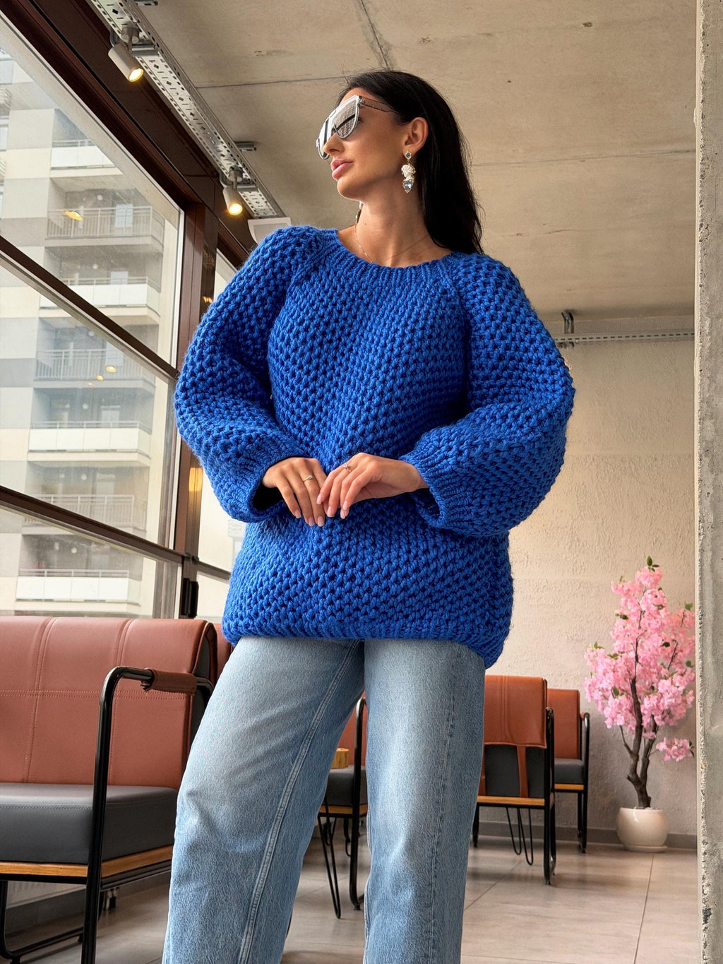 Luxury alpaca chunky hand knit large sweater, Oversized hand knitted jumper, Soft fluffy winter pullover, Unisex boyfriend style knitwear