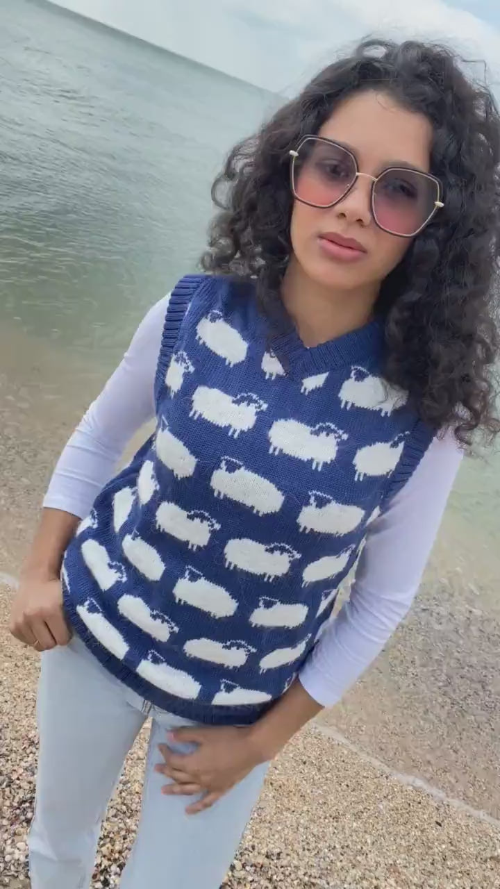White sheep merino hand knit sweater vest cable womens mens unisex/ blue vest white sheep/merino wool and kid mohair