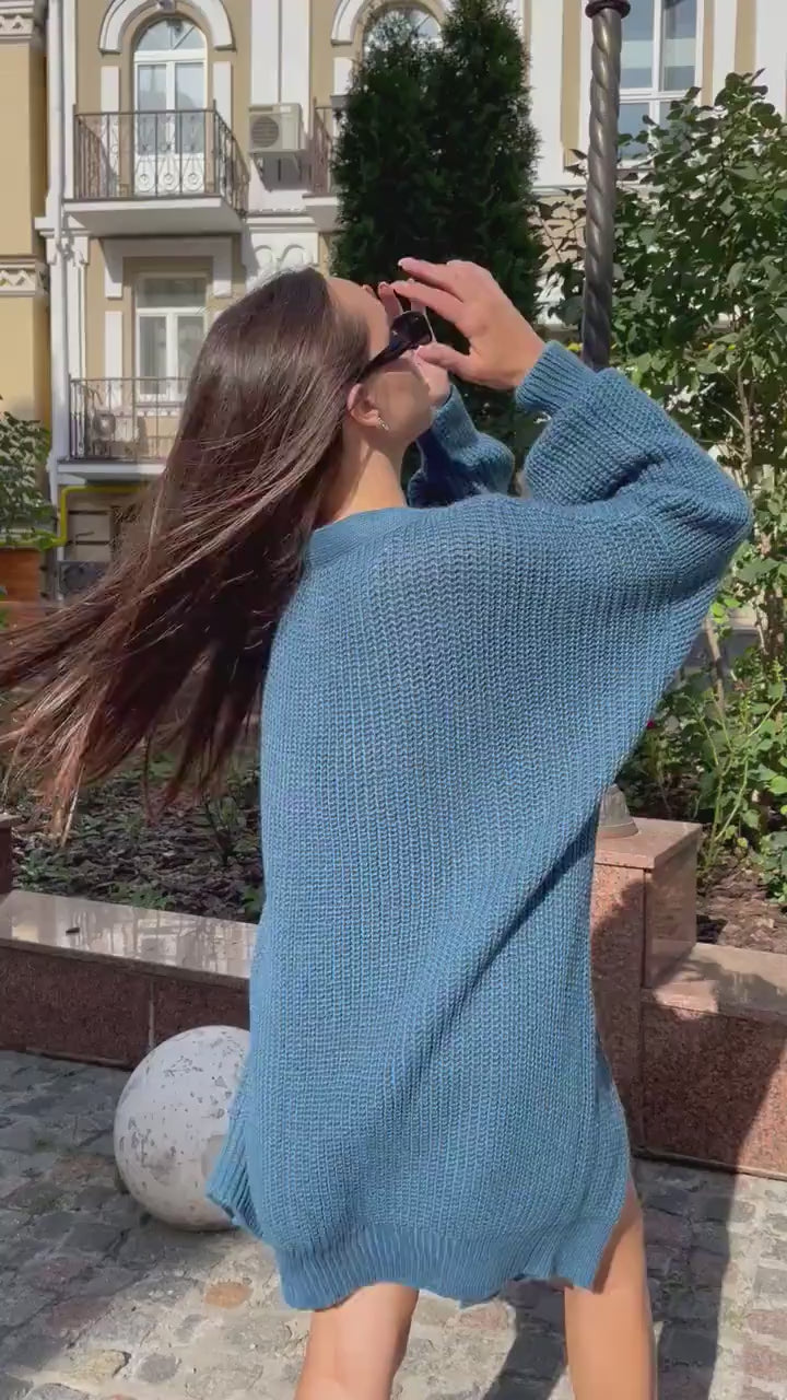 Chunky knitted cardigan Oversize blue sweater Cable knit cardigan Powder Balloon sleeve hand knitted green cardigan cocoon for women