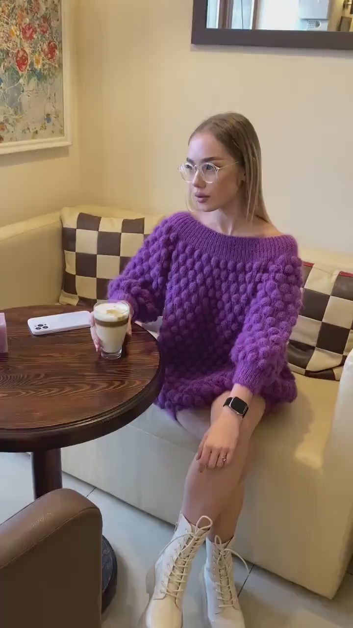 Violet mohair fluffy sweater women Mohair sweater Purple sweater Chunky sweater dress Lilac knit dress Mohaire dress cable knit sweater vest