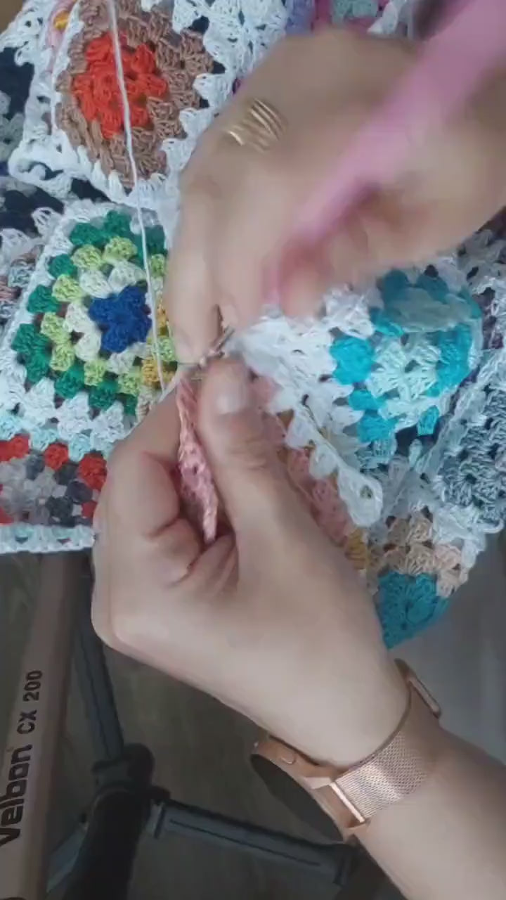 Crochet granny square cotton dress Crochet afghan dress Boho White Caramel Beige dress  Colorful Midi cotton Festival Clothing Vintage Style
