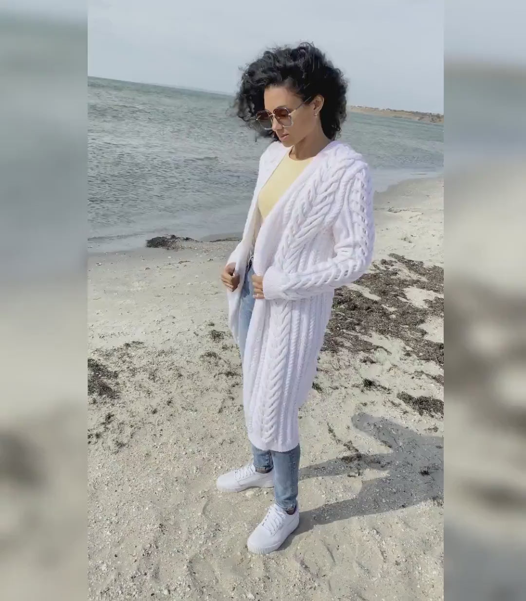 Long hand knit white wool сardigan women/chunky knit cardigan/white knitted jacket/cable knit cardigan/chunky cardigan/2-3 weeks