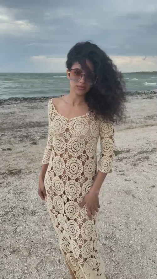 Beach crochet maxi dress/dress for beach wedding beach cover up/Crochet Beach Dress/white beige beach cover up/wedding dress beach boho