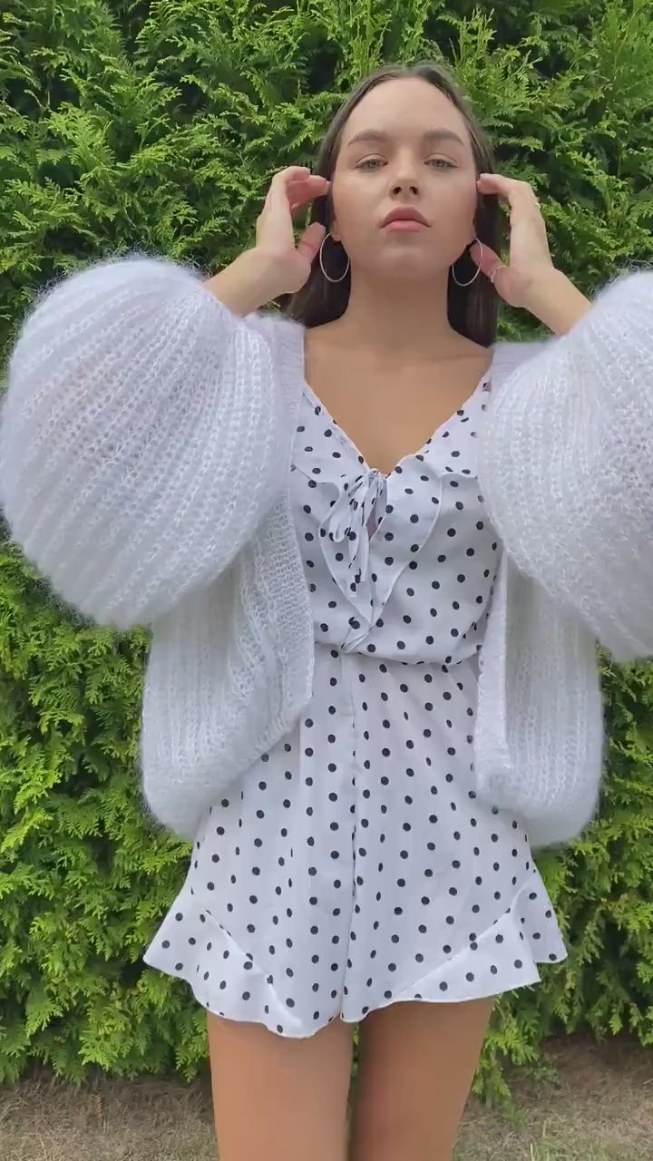 Mohair cardigan women Wedding cardigan Mohair sweater White Pink Lilac knitted coat Jacket Women Bridal shrug bolero wool Fluffy short