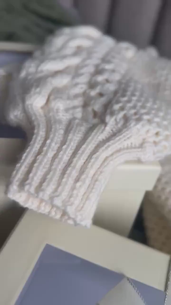 White milk hand knit Aran sweater dress women Off shoulder sweater Long Cable wool sweater Knitted one shoulder dress Big cozy dress